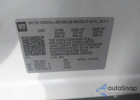 2024 Chevrolet Equinox Awd Lt from USA, damaged, VIN 3GNAXUEG4RL245551